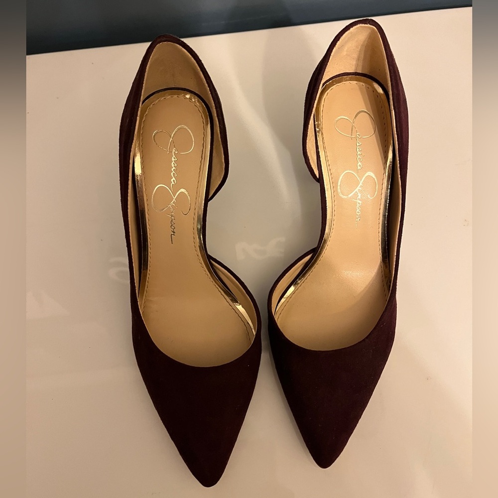 Jessica Simpson Livvy deep purple burgundy suede D’Orsay Pumps Size 7.5